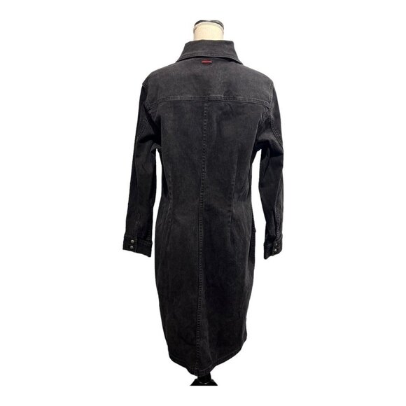 Vintage Fubu 18W Black Denim‎ Dress Button Down Tie Neck Side Slit Y2K Hip Hop - Picture 3 of 9